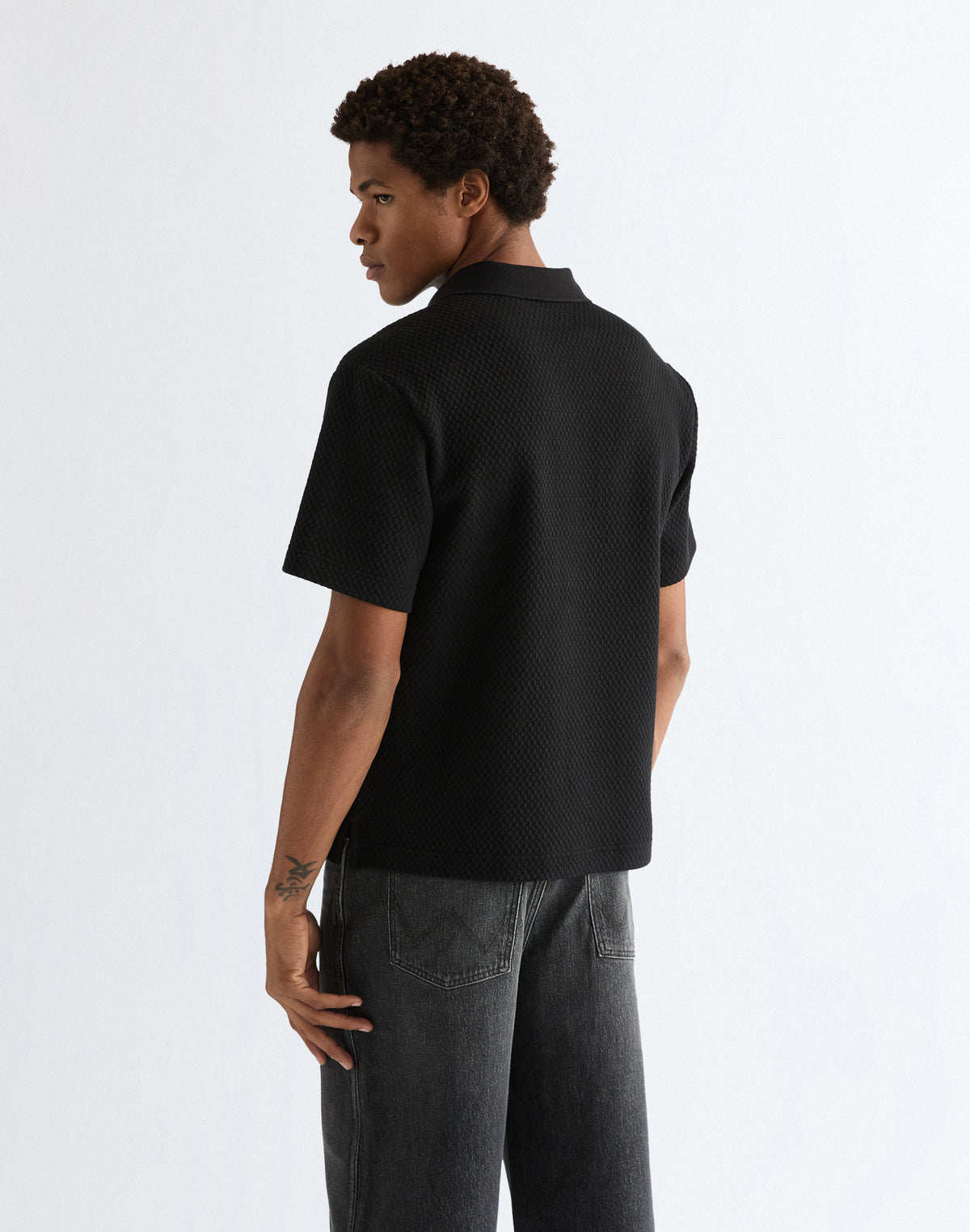 Shortsleeve Polo Sweater in Black