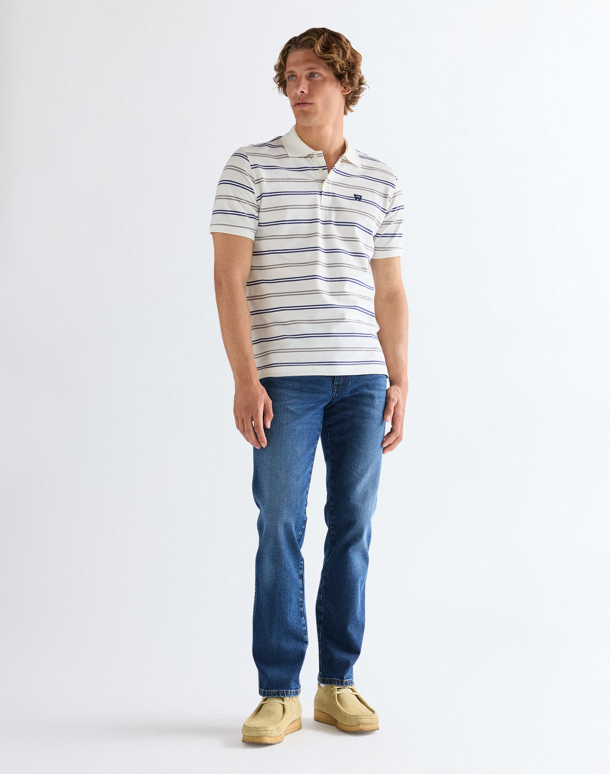 Stripe Polo Shirt in Worn White