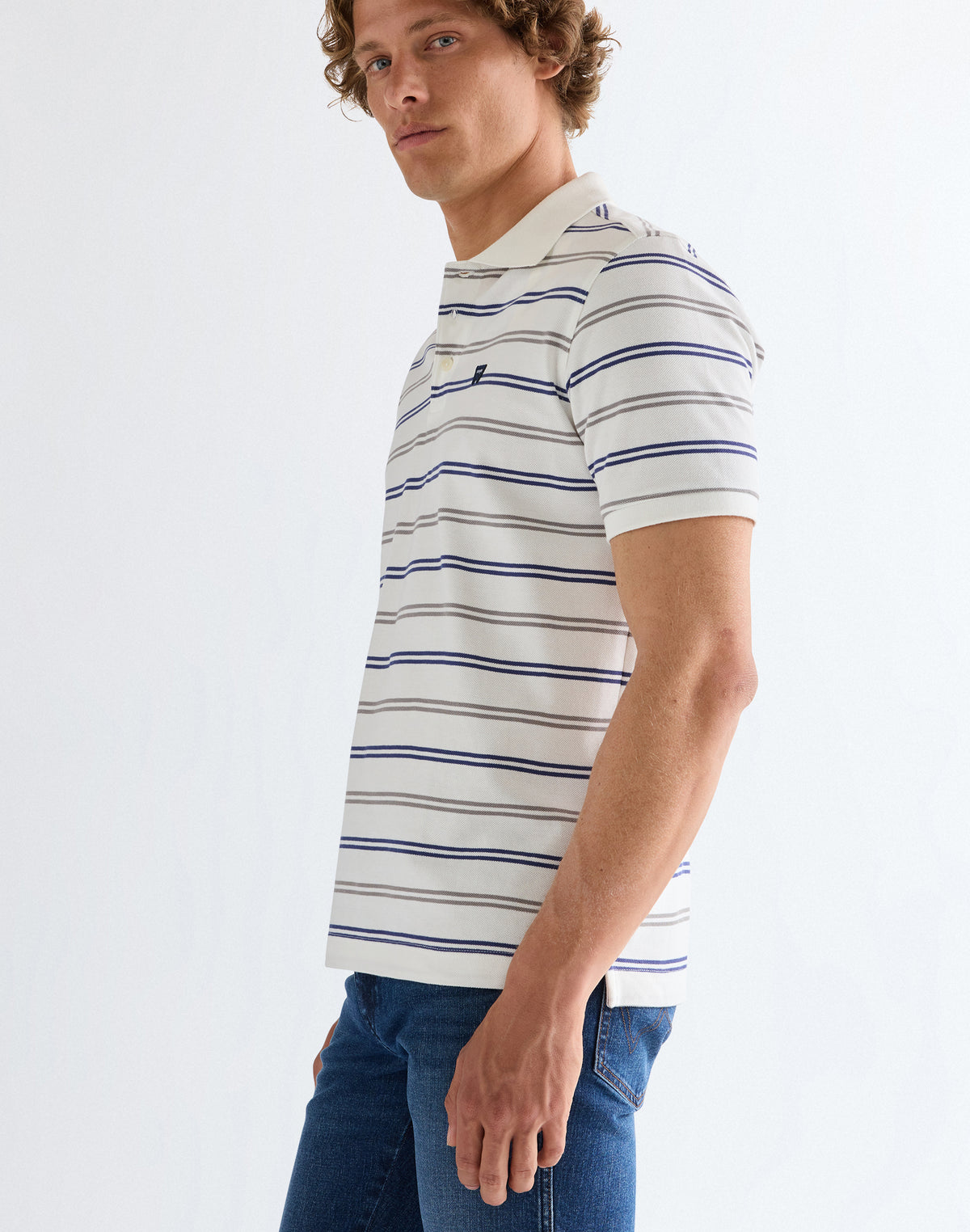 Stripe Polo Shirt in Worn White