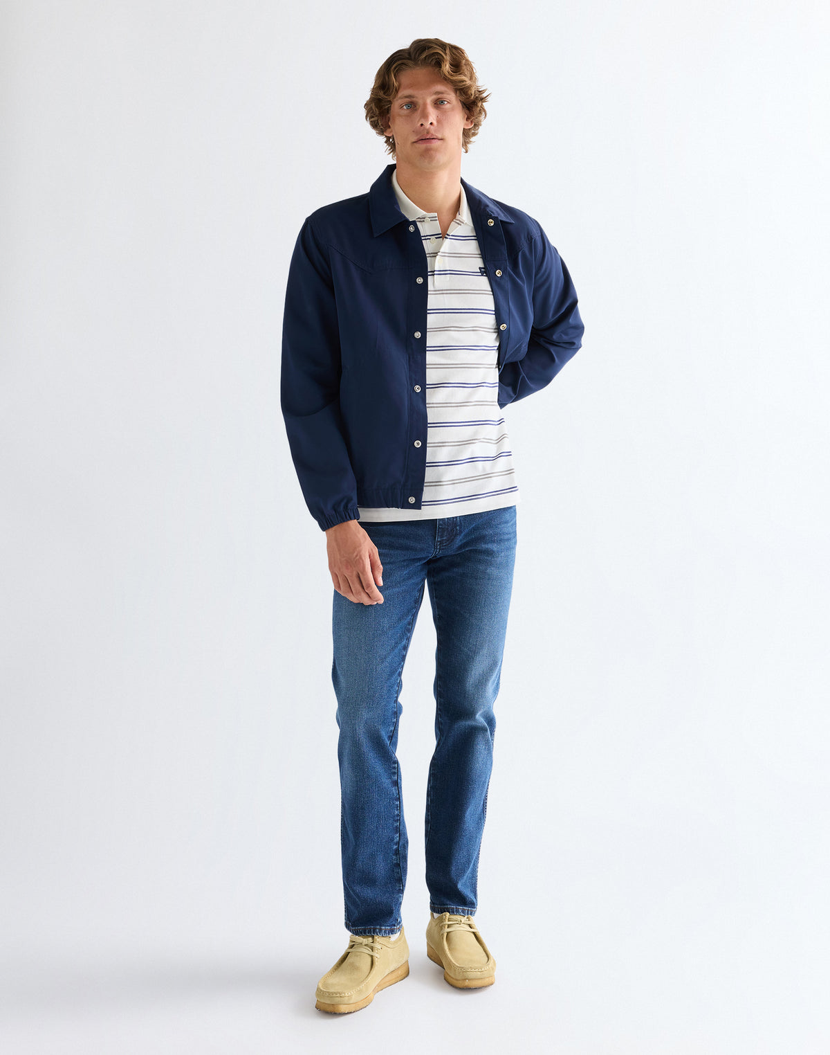 Stripe Polo Shirt in Worn White