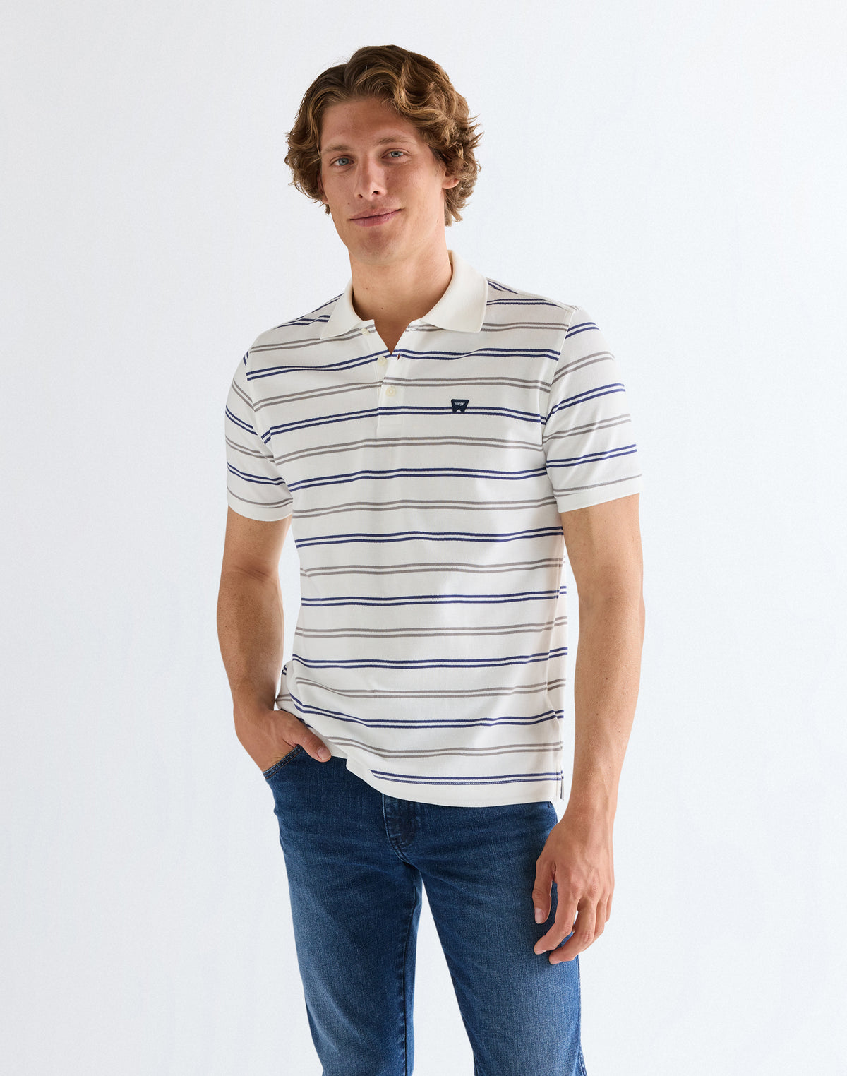 Stripe Polo Shirt in Worn White