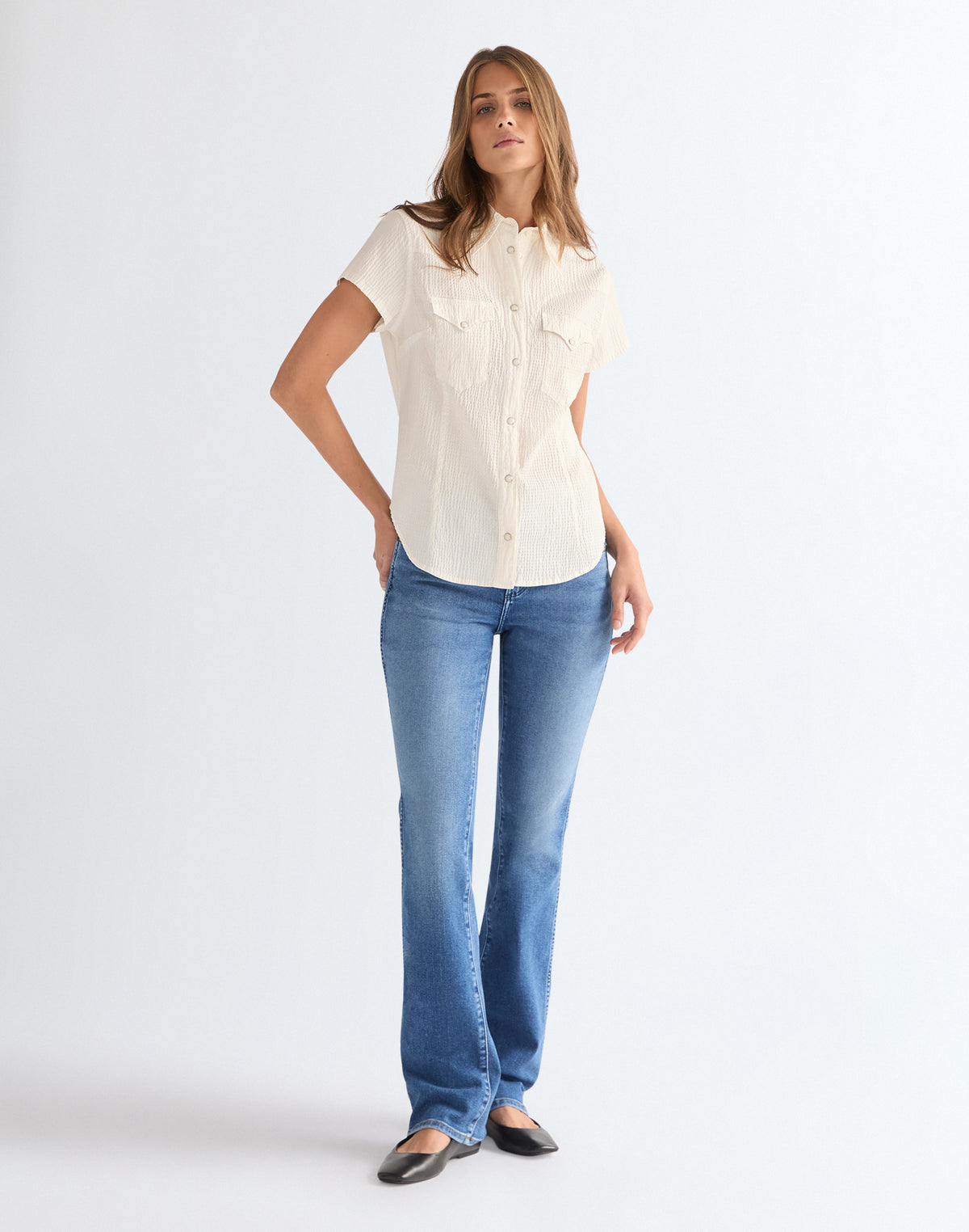 Shortsleeve Stylized Western in Egret