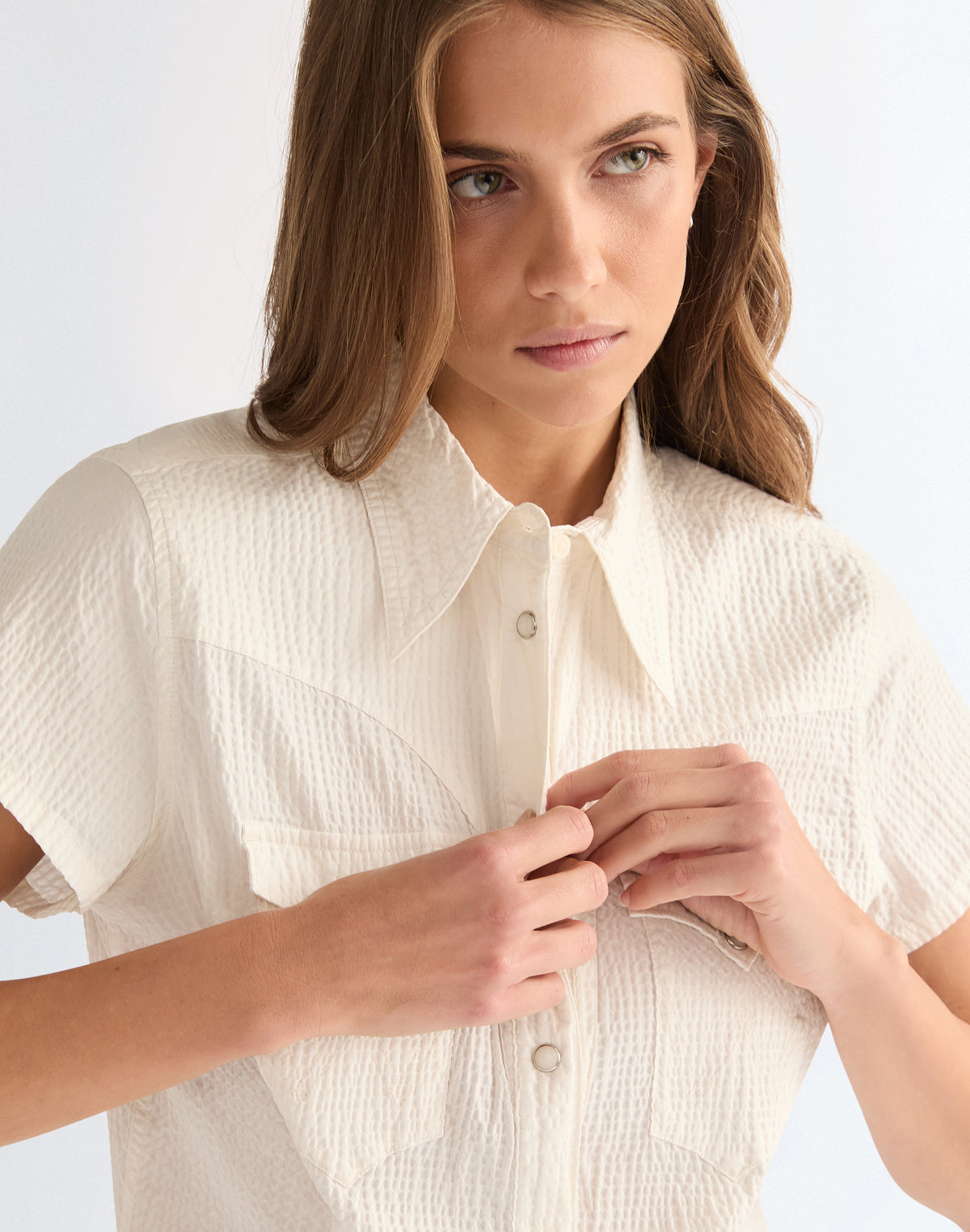 Shortsleeve Stylized Western in Egret