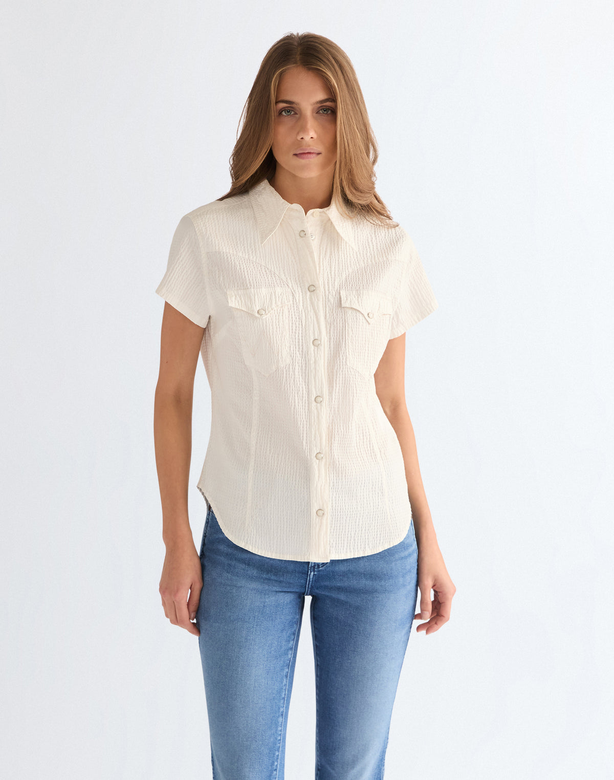 Shortsleeve Stylized Western in Egret