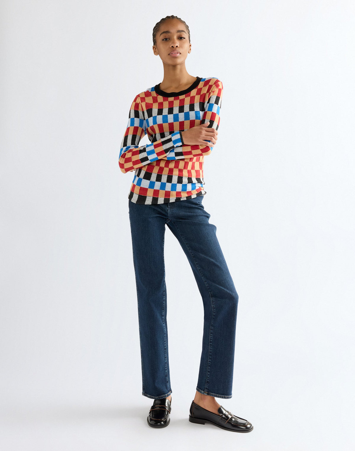 Pullover Knit Crew in Starting Line Check