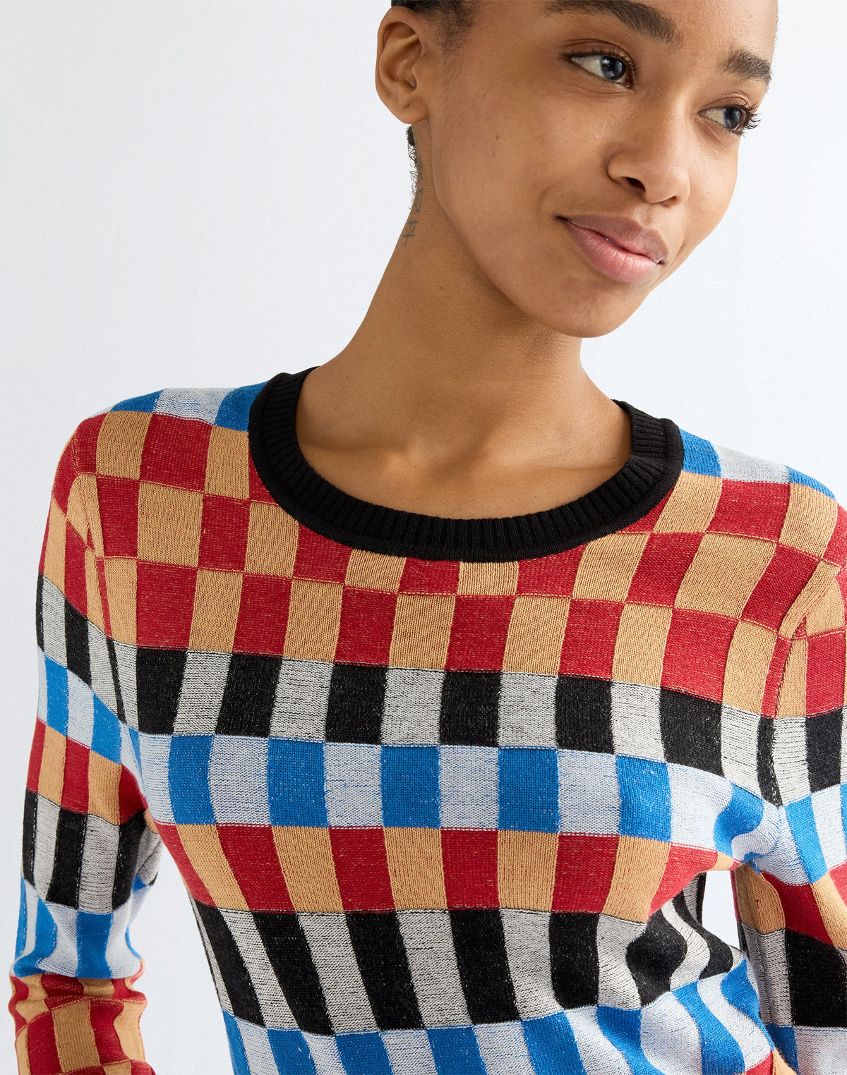 Pullover Knit Crew in Starting Line Check