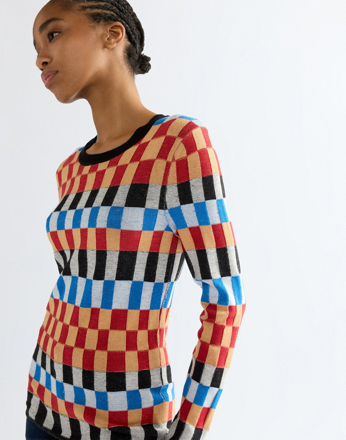 Pullover Knit Crew in Starting Line Check