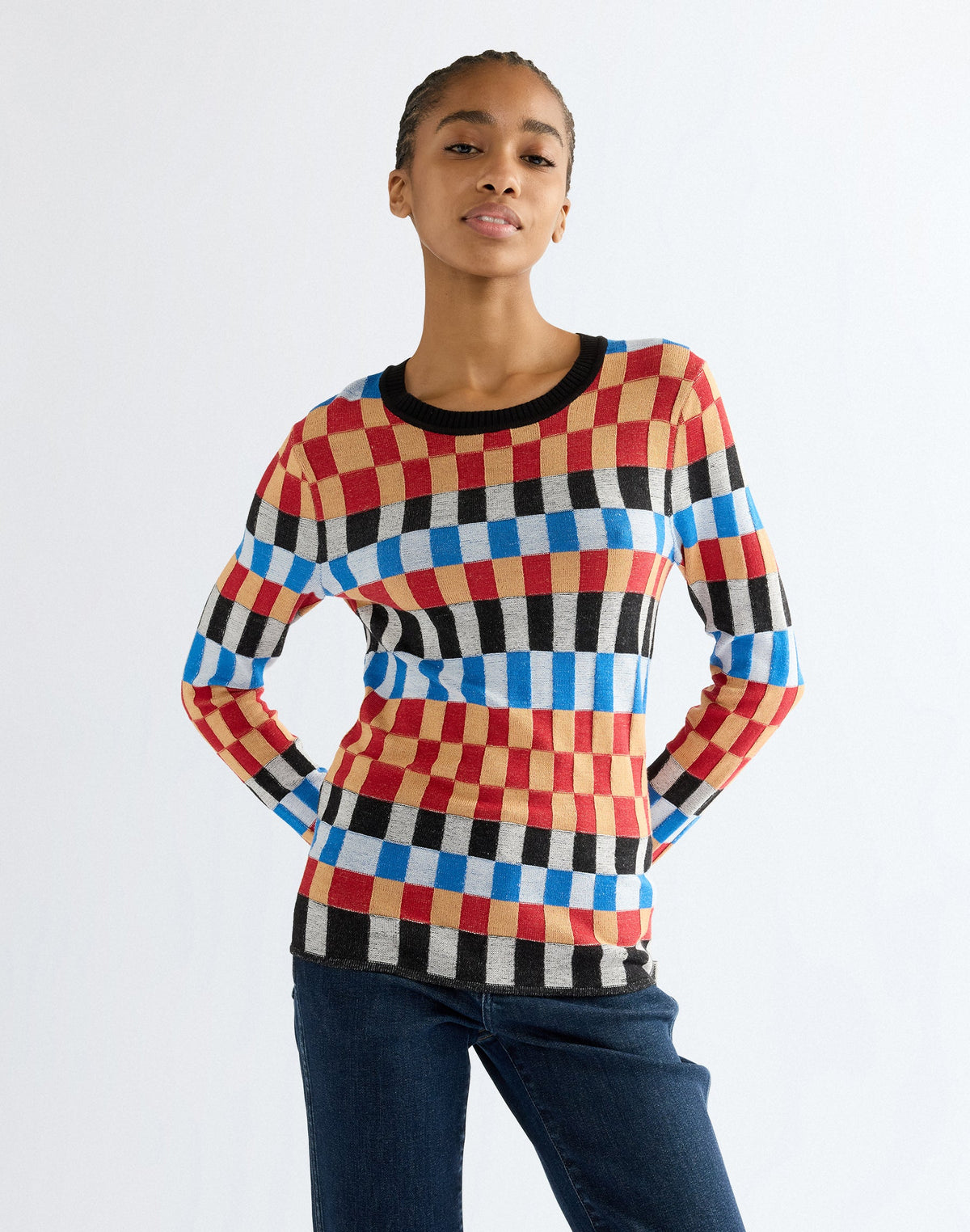 Pullover Knit Crew in Starting Line Check