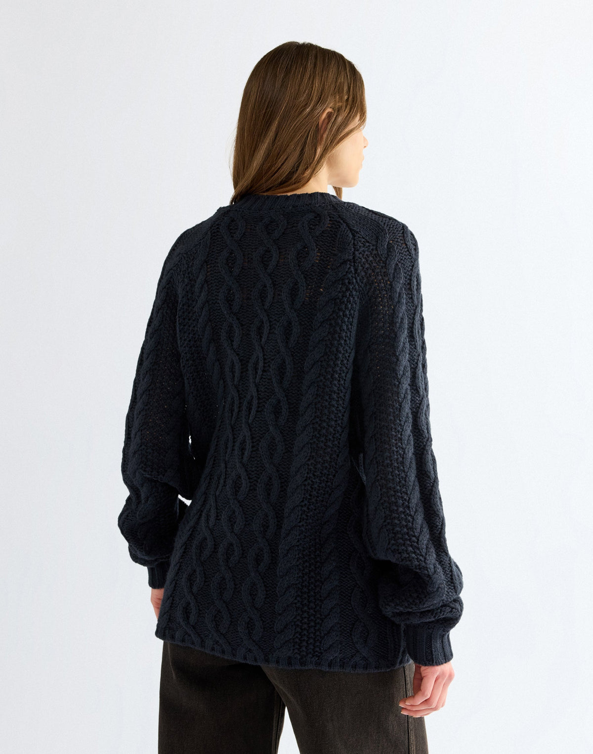 Pullover V Neck Cable Knit in Dark Sapphire