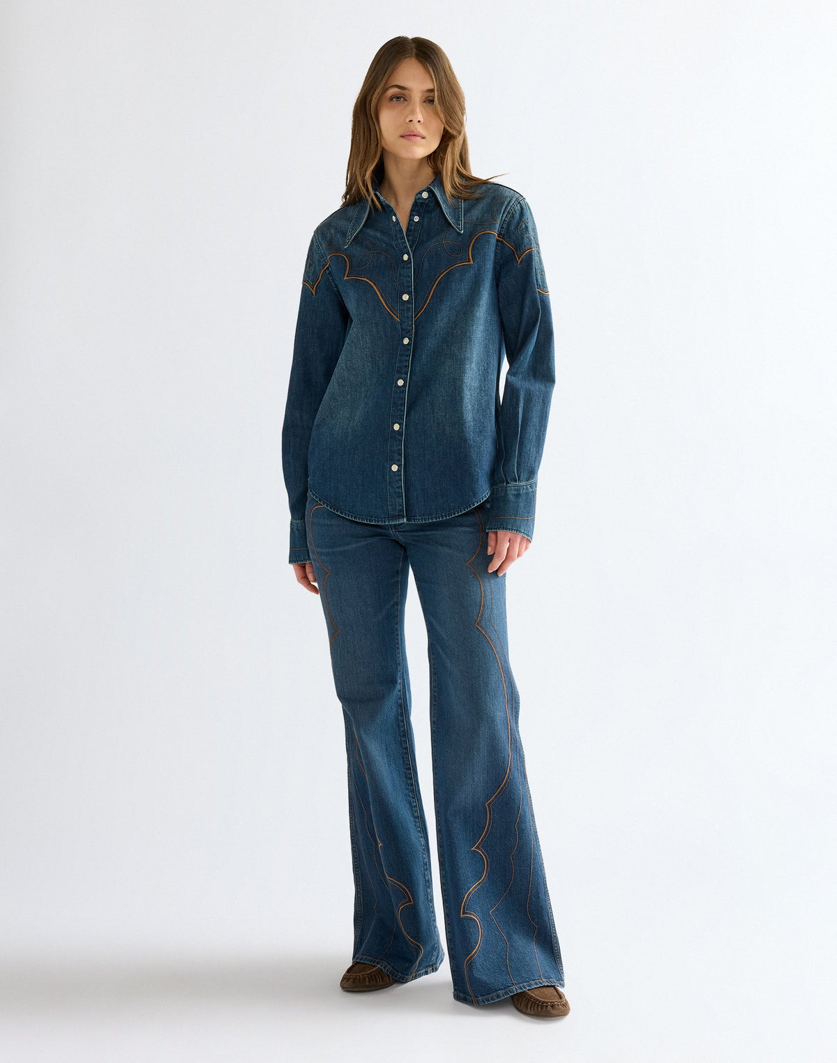 Jeanshemd Western Yoke in Saloon Shadow