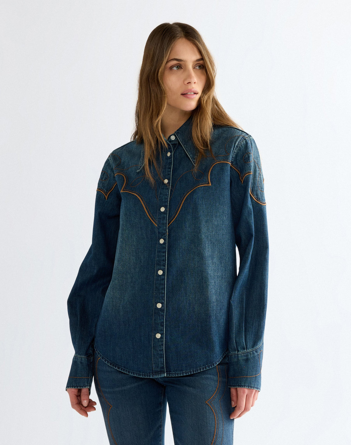 Jeanshemd Western Yoke in Saloon Shadow
