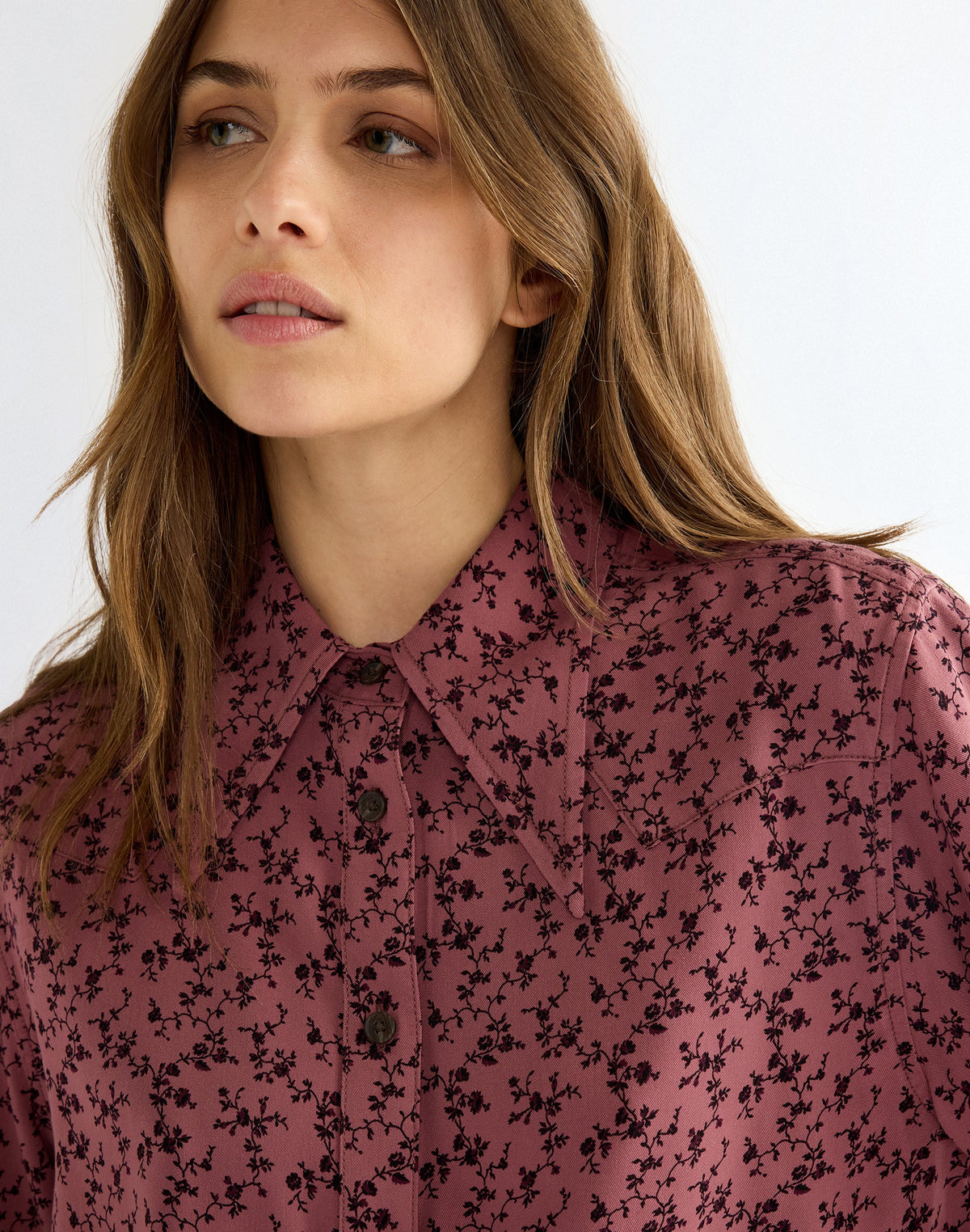 Langarmbluse Drama Collar in Pink Rose