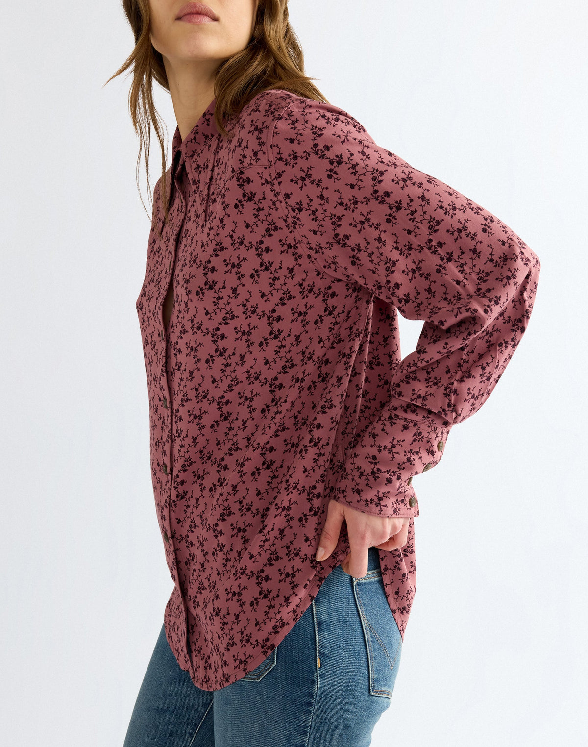 Langarmbluse Drama Collar in Pink Rose