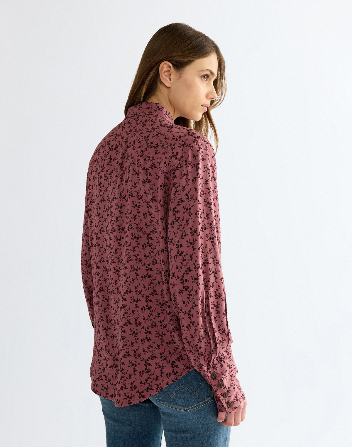 Langarmbluse Drama Collar in Pink Rose