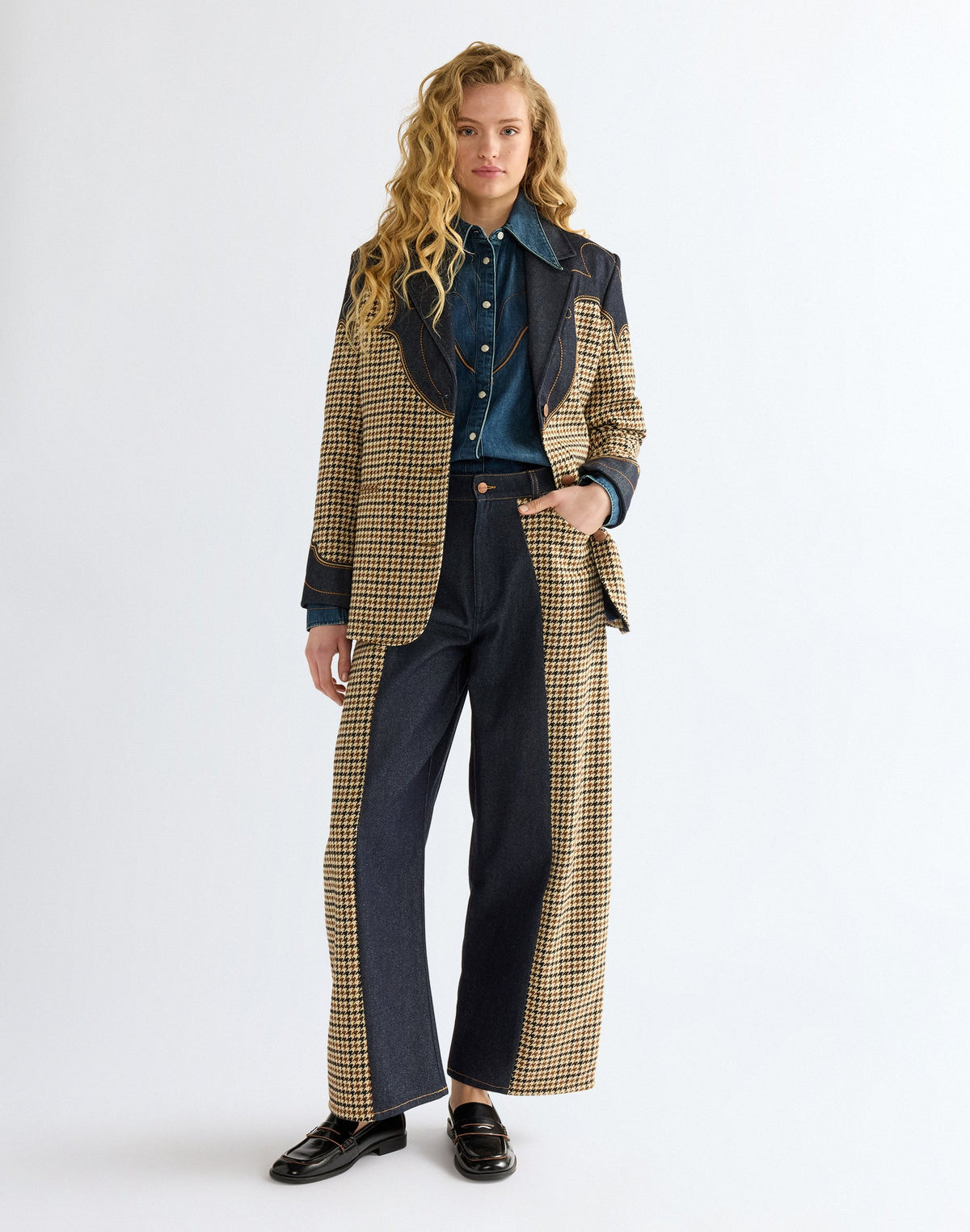 Jeansjacke Houndstooth in Rinse