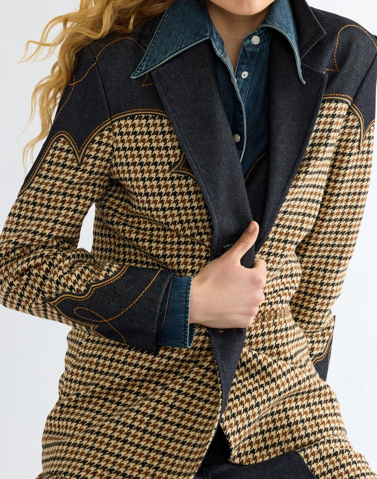 Jeansjacke Houndstooth in Rinse