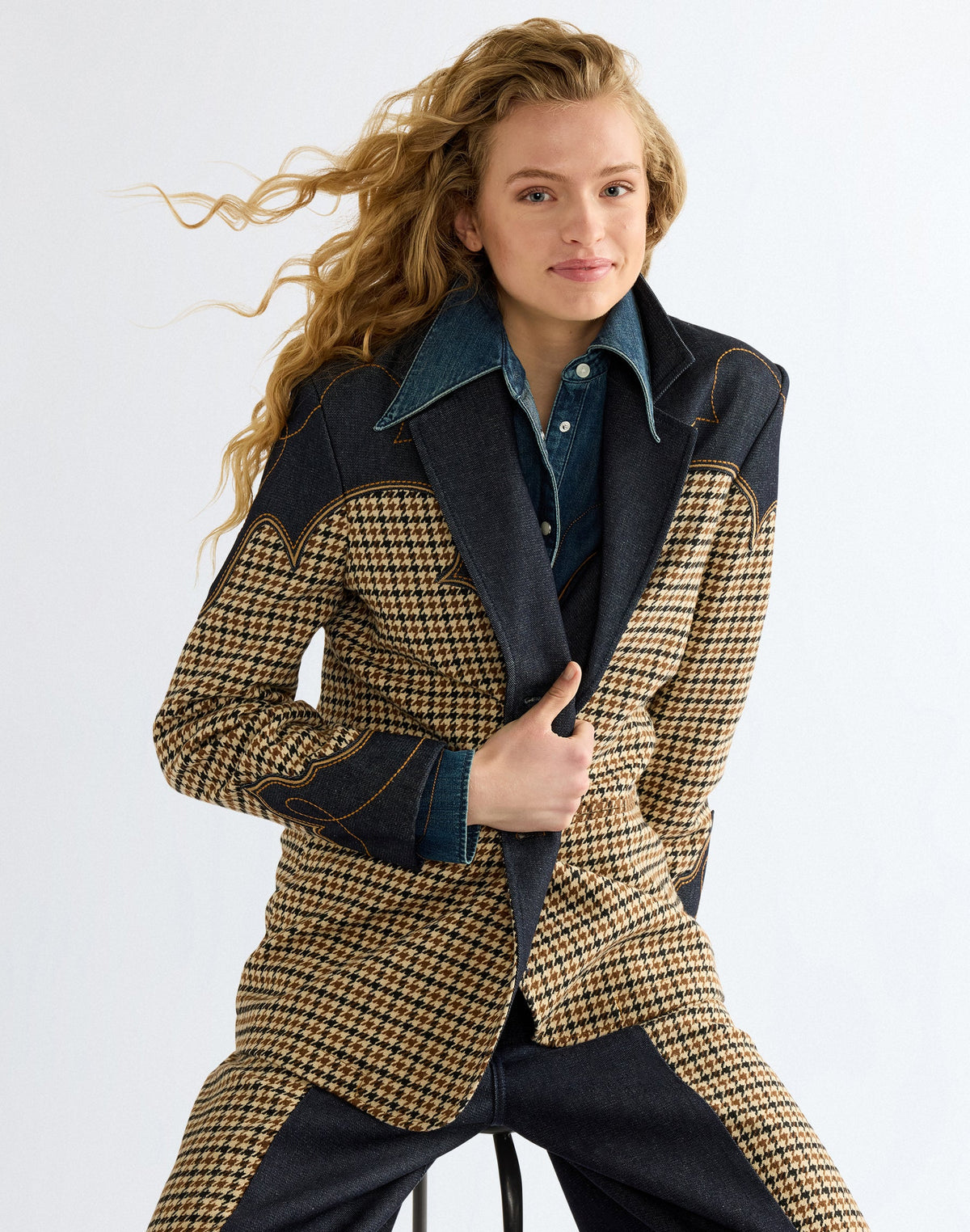 Jeansjacke Houndstooth in Rinse
