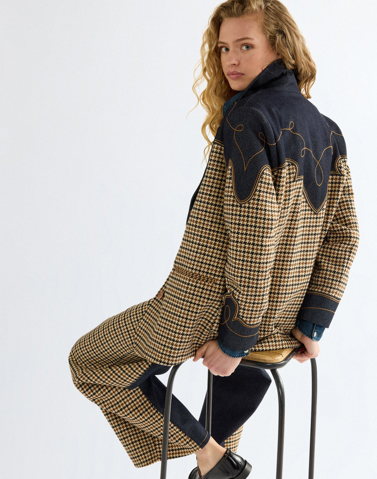 Jeansjacke Houndstooth in Rinse