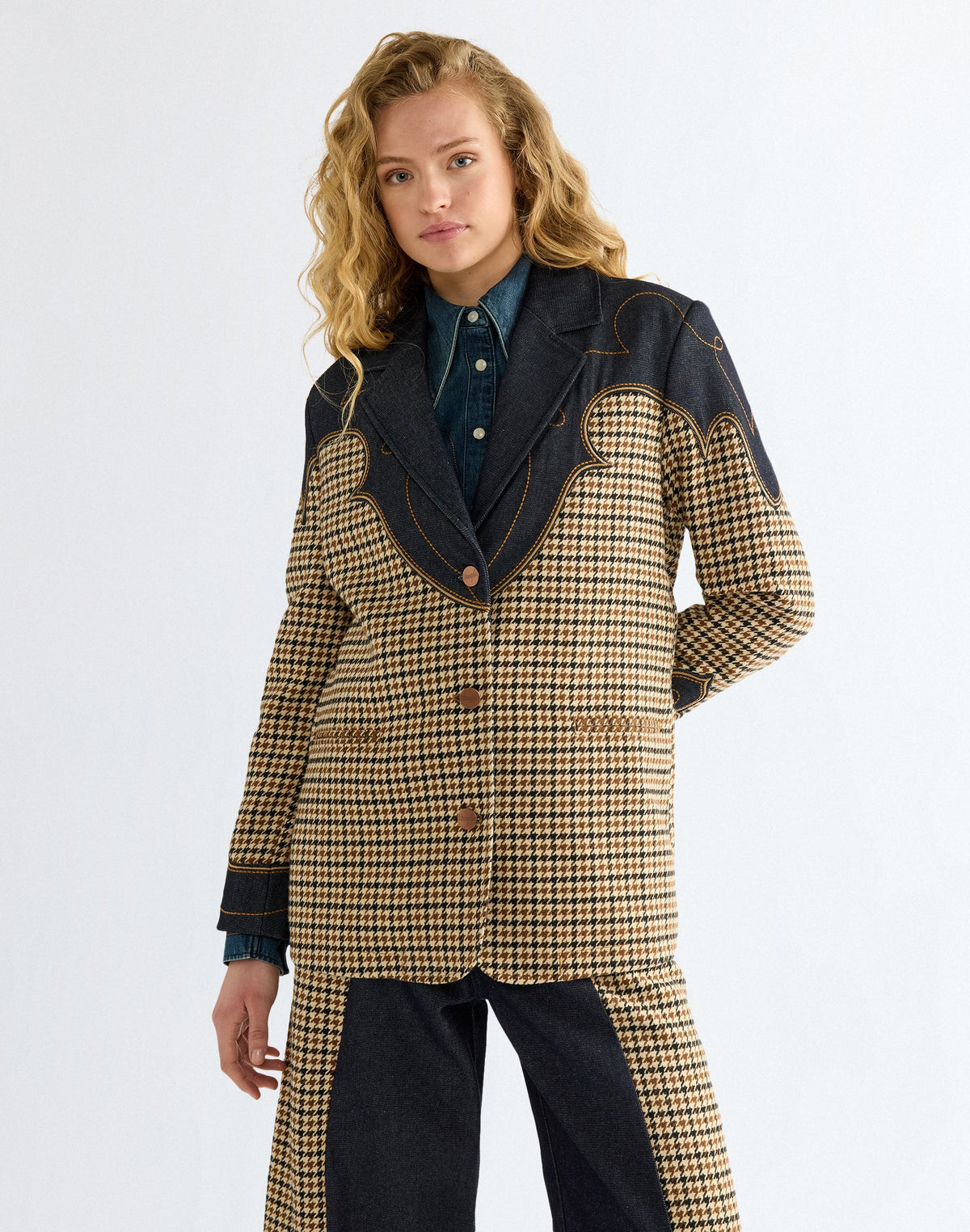 Jeansjacke Houndstooth in Rinse