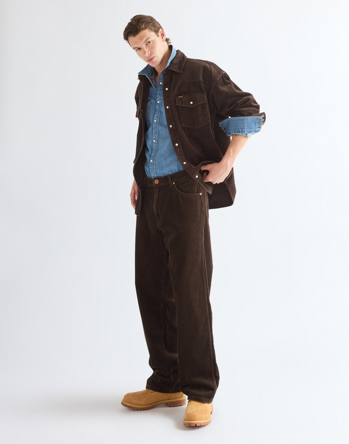 Langarmhemd Western in Coffee