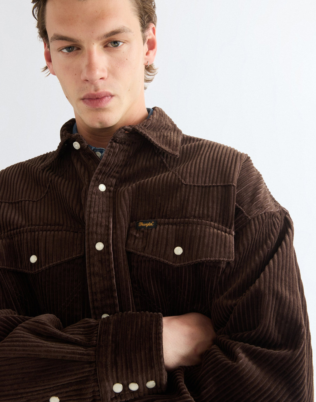 Langarmhemd Western in Coffee