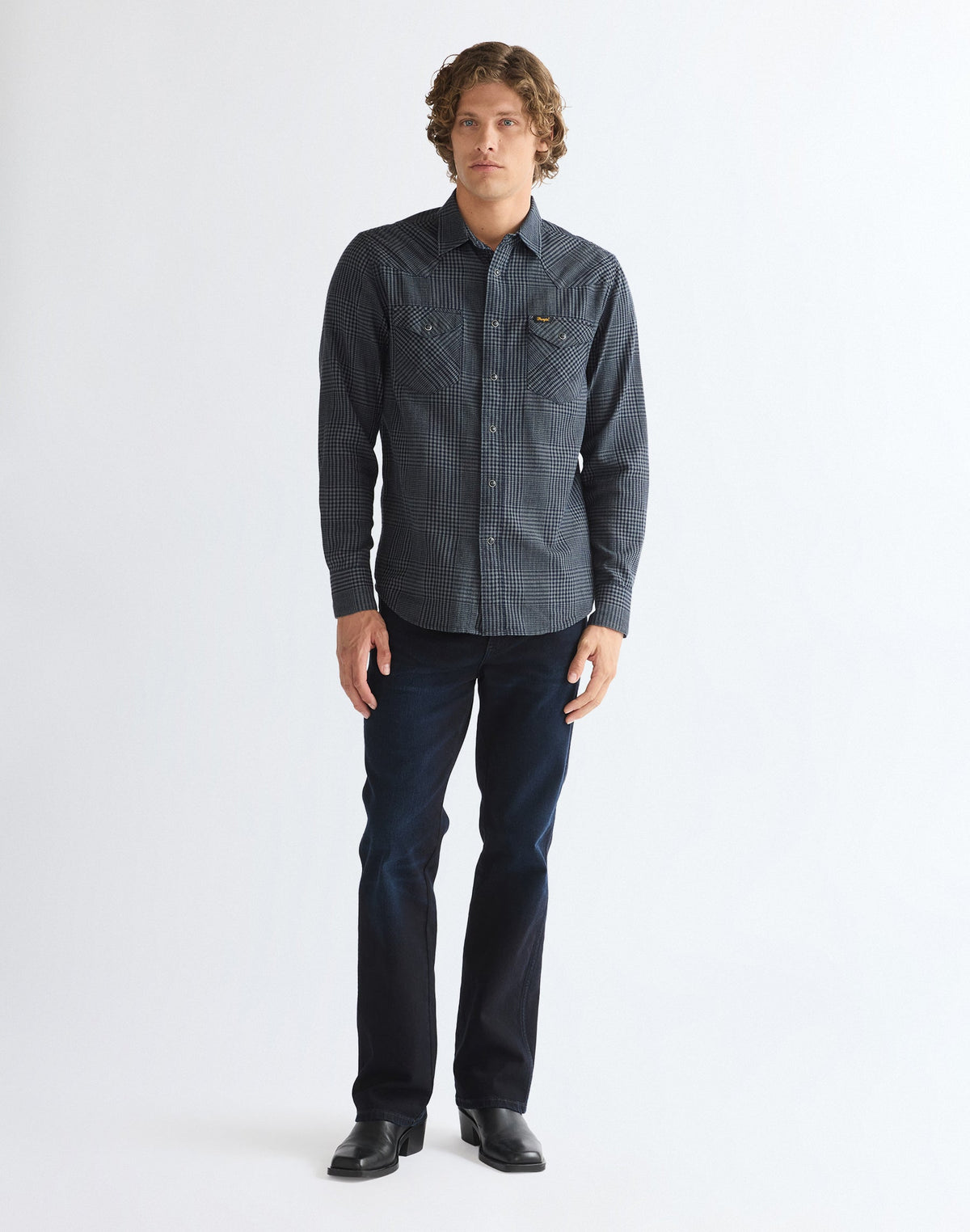 Langarmhemd Western in Healthered Indigo