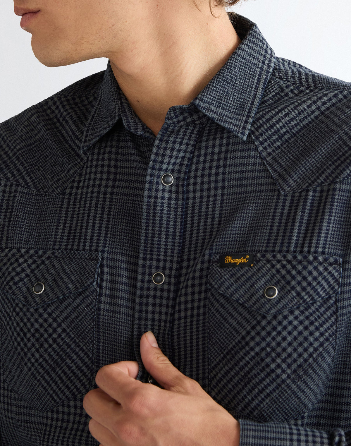 Langarmhemd Western in Healthered Indigo