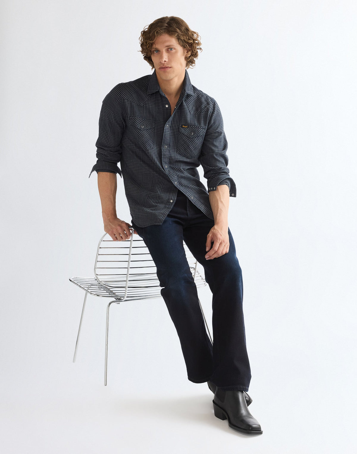 Langarmhemd Western in Healthered Indigo