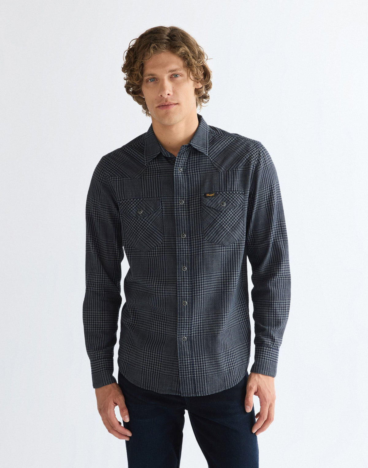 Langarmhemd Western in Healthered Indigo