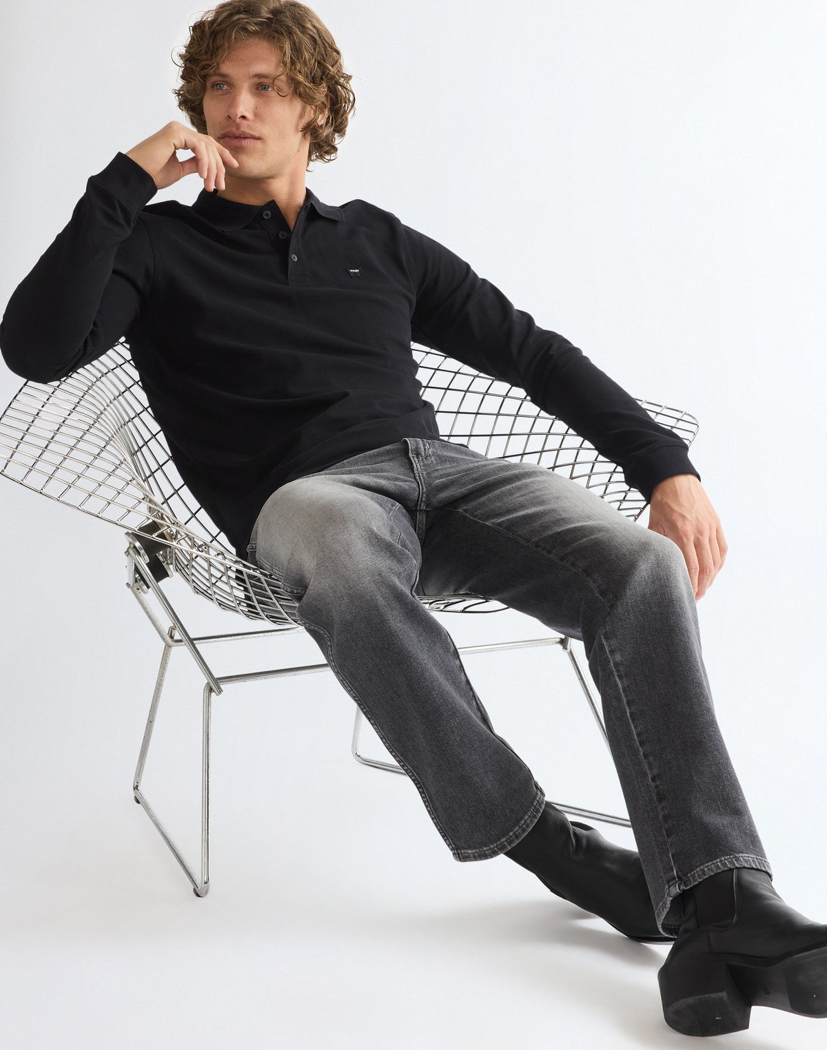 Langarmpolo Polo in Black