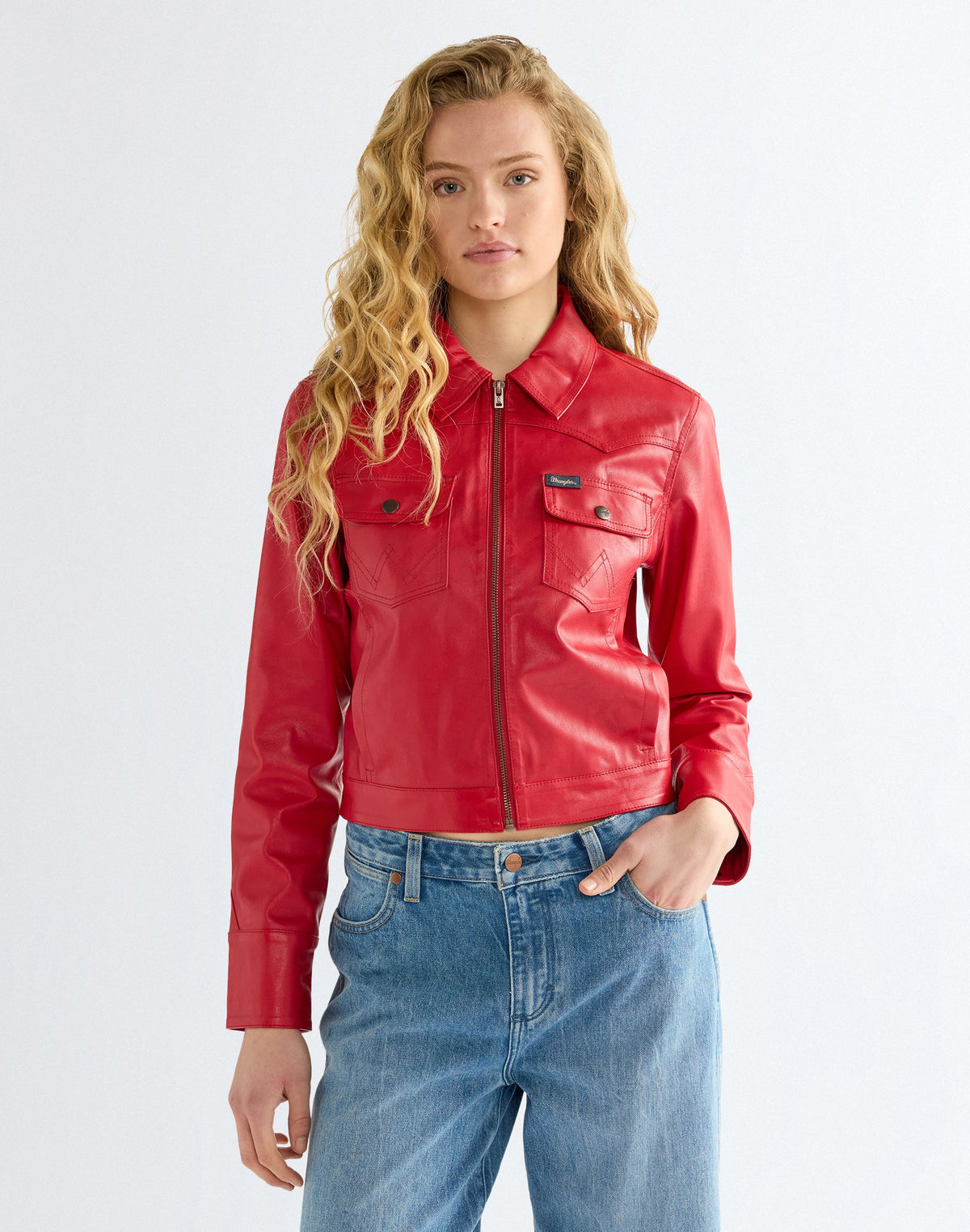 Kunstlederjacke Slim Seamed in Chili Pepper