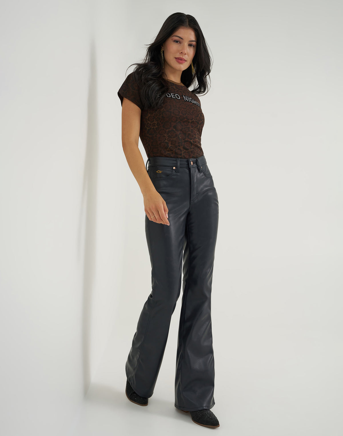 Hose Lainey Flare in Onyx Faux Leather