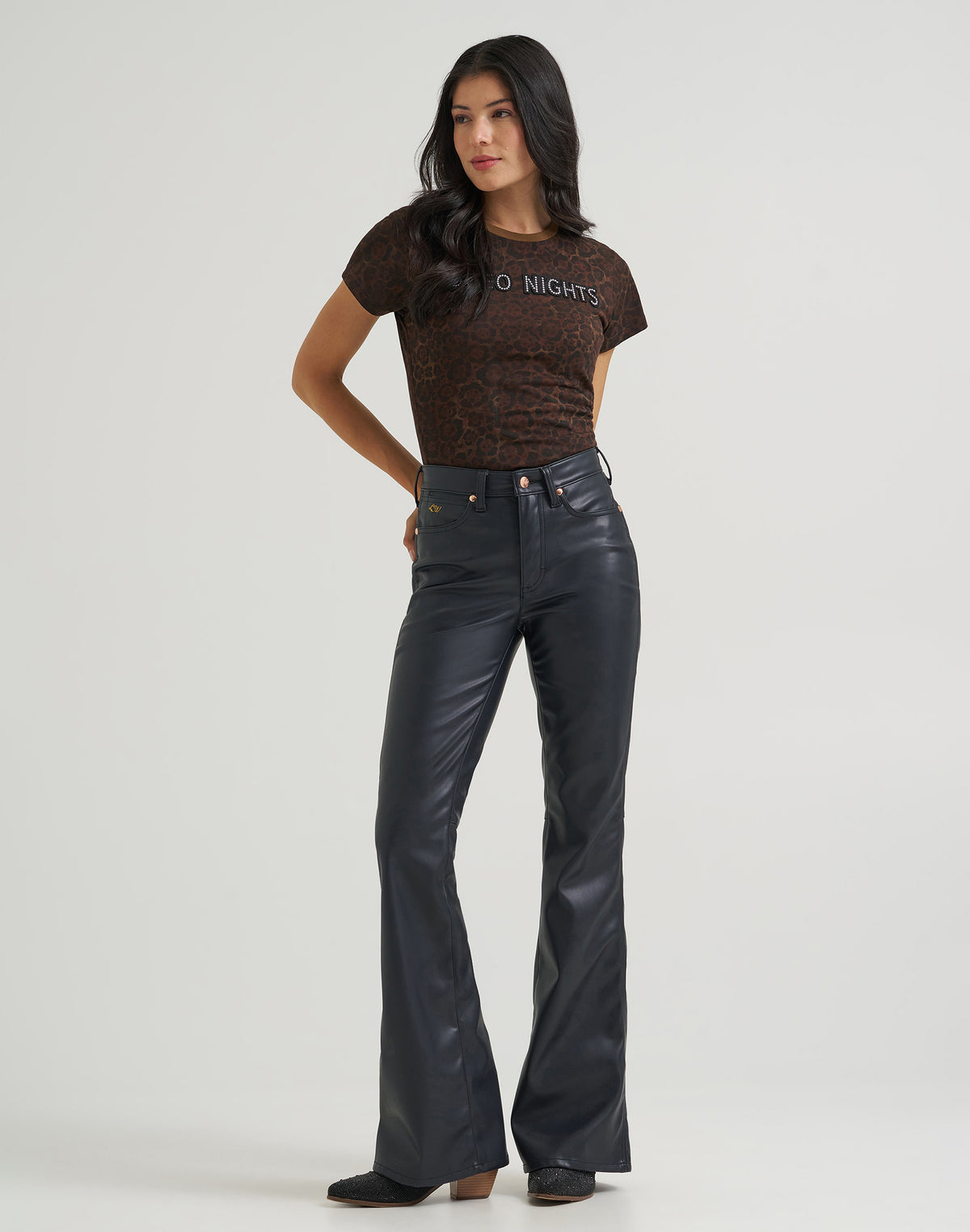Hose Lainey Flare in Onyx Faux Leather