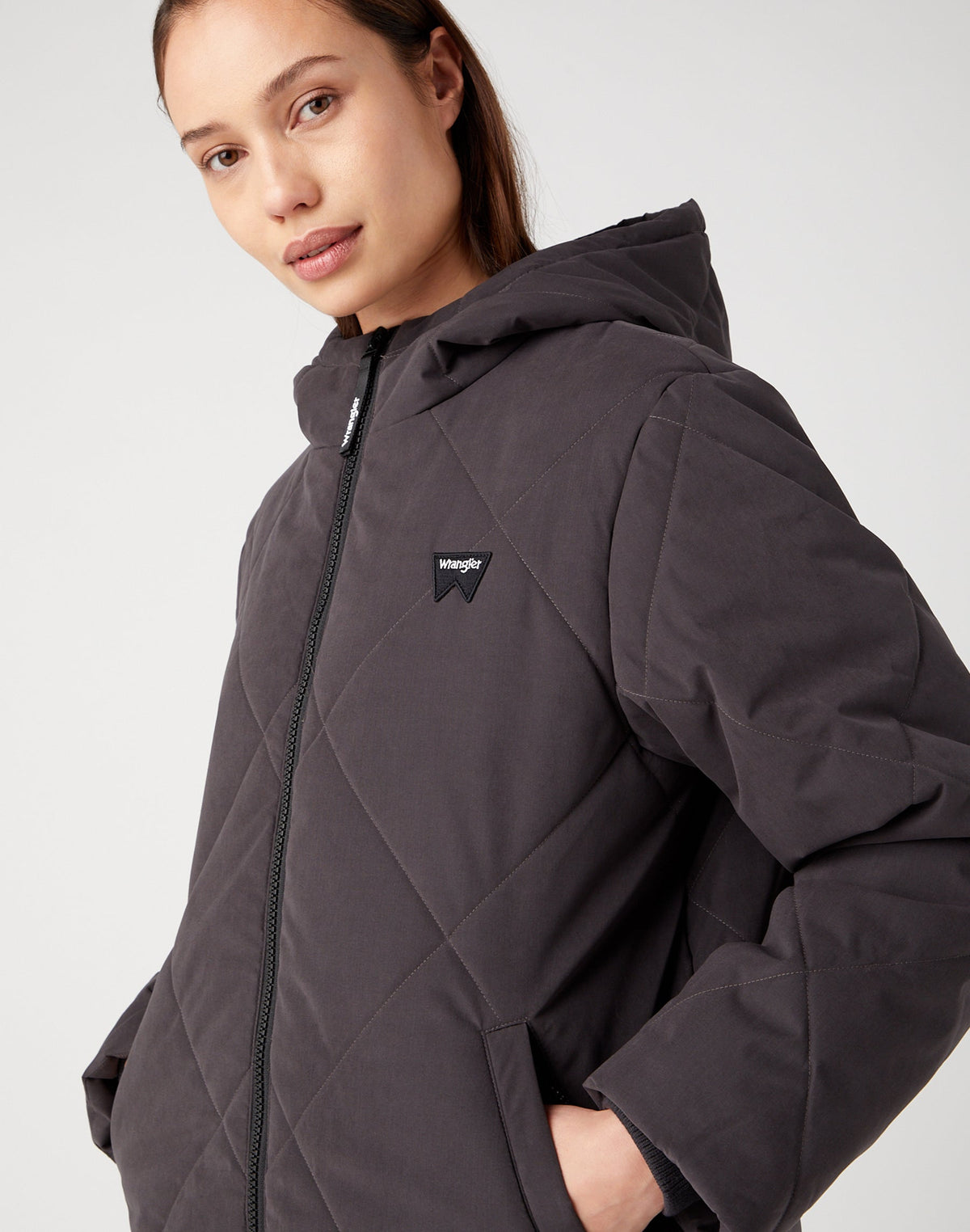 Long Quilted Jacket in Faded Black
