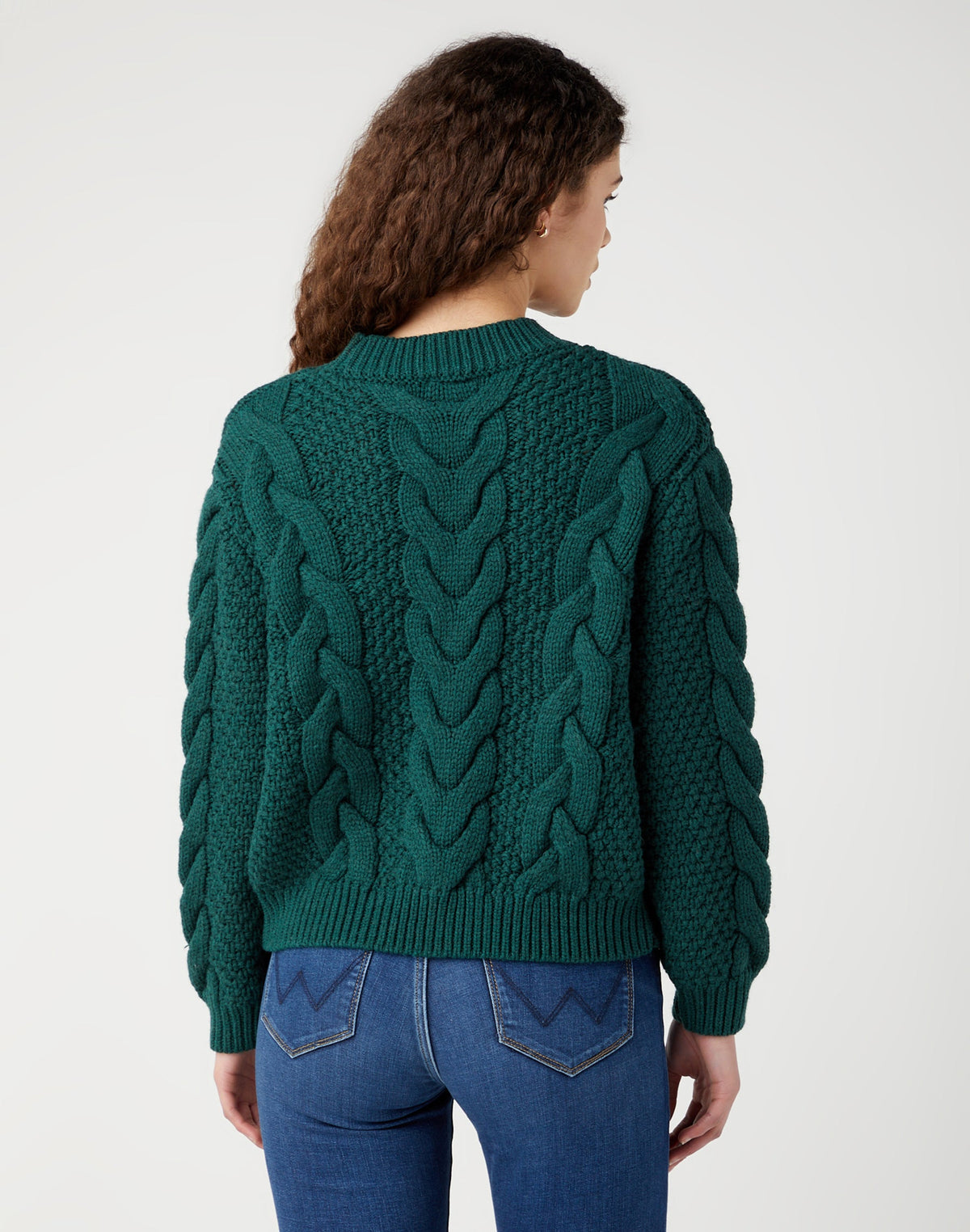 Crew Neck Cable Knit in Dark Matcha