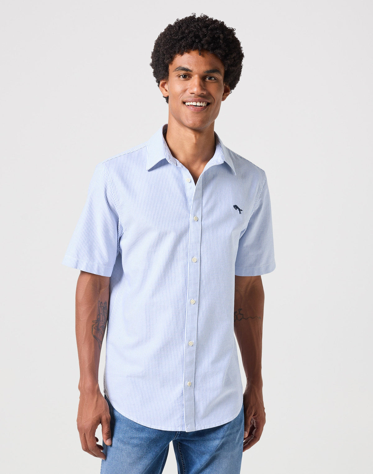 Short Sleeves Shirt in Blue Stripe Oxford