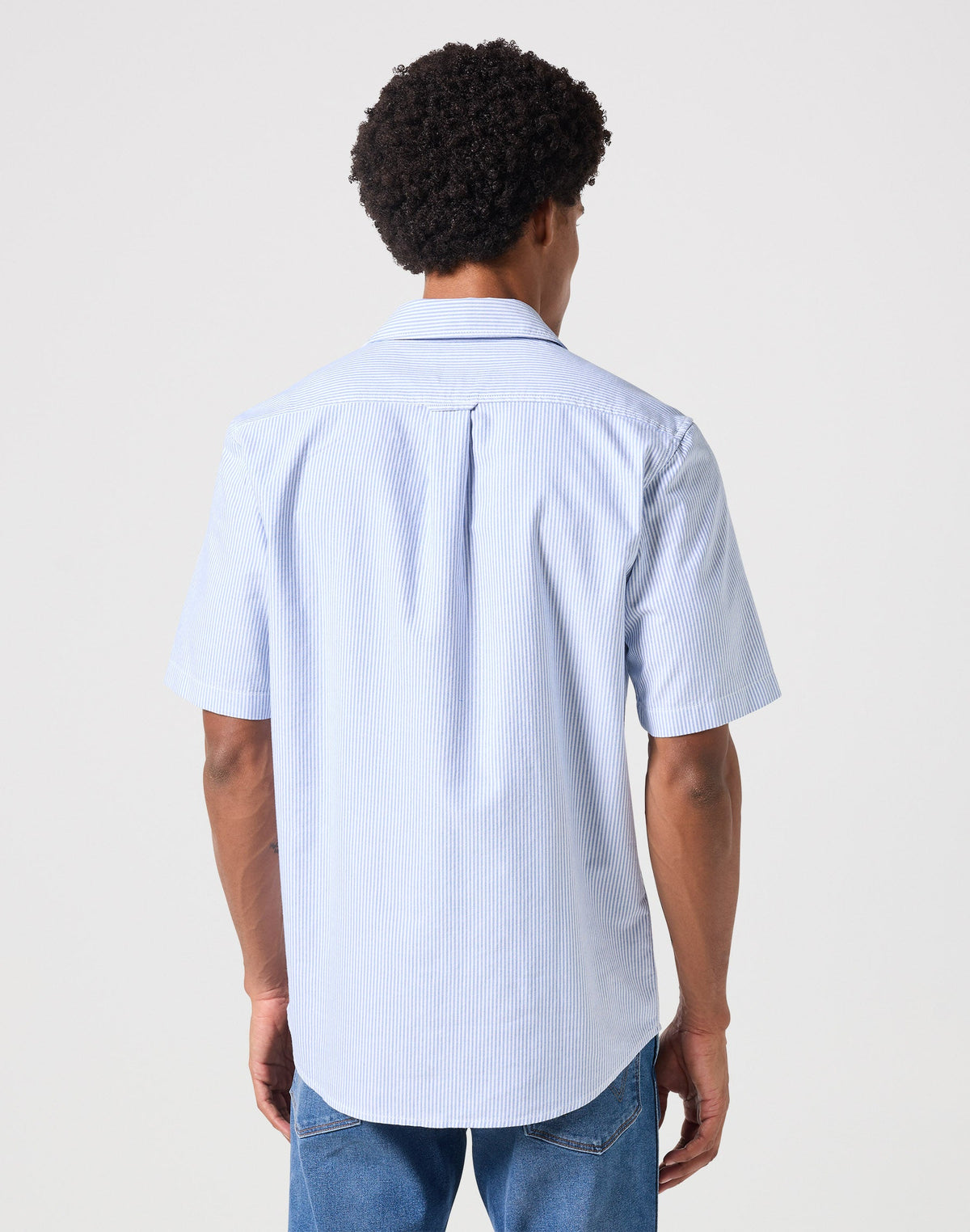 Short Sleeves Shirt in Blue Stripe Oxford
