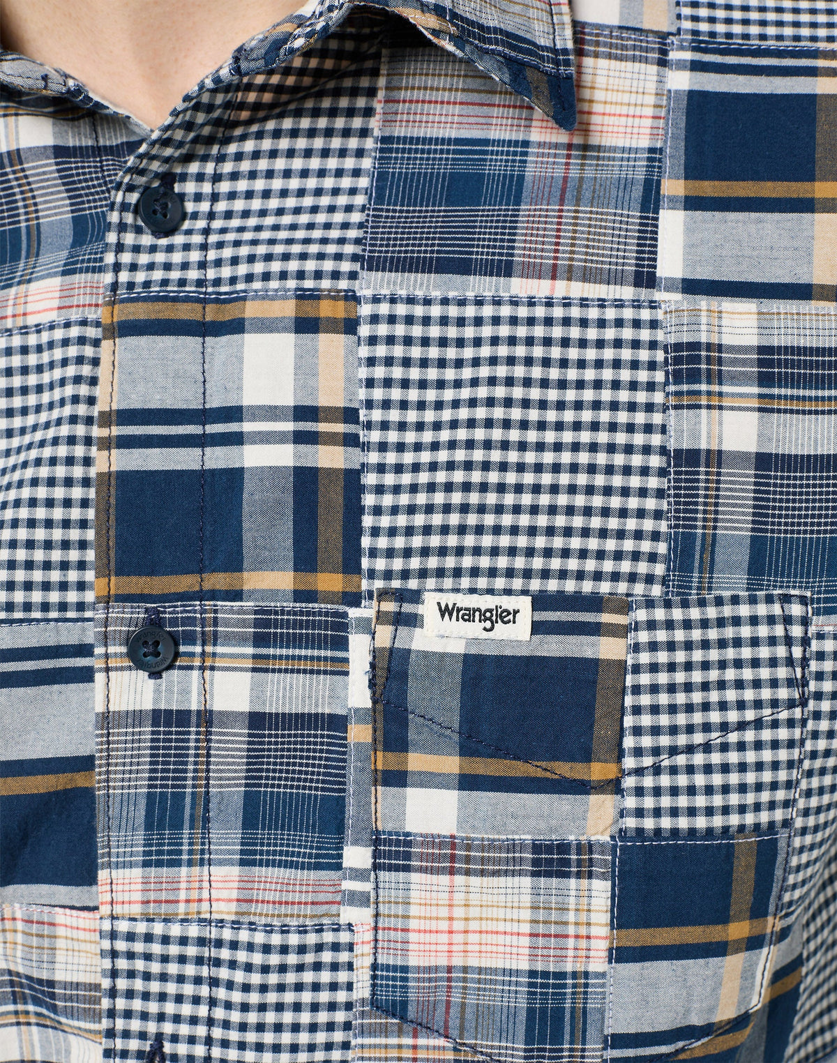 One Pocket Shirt in Blue Patchwork