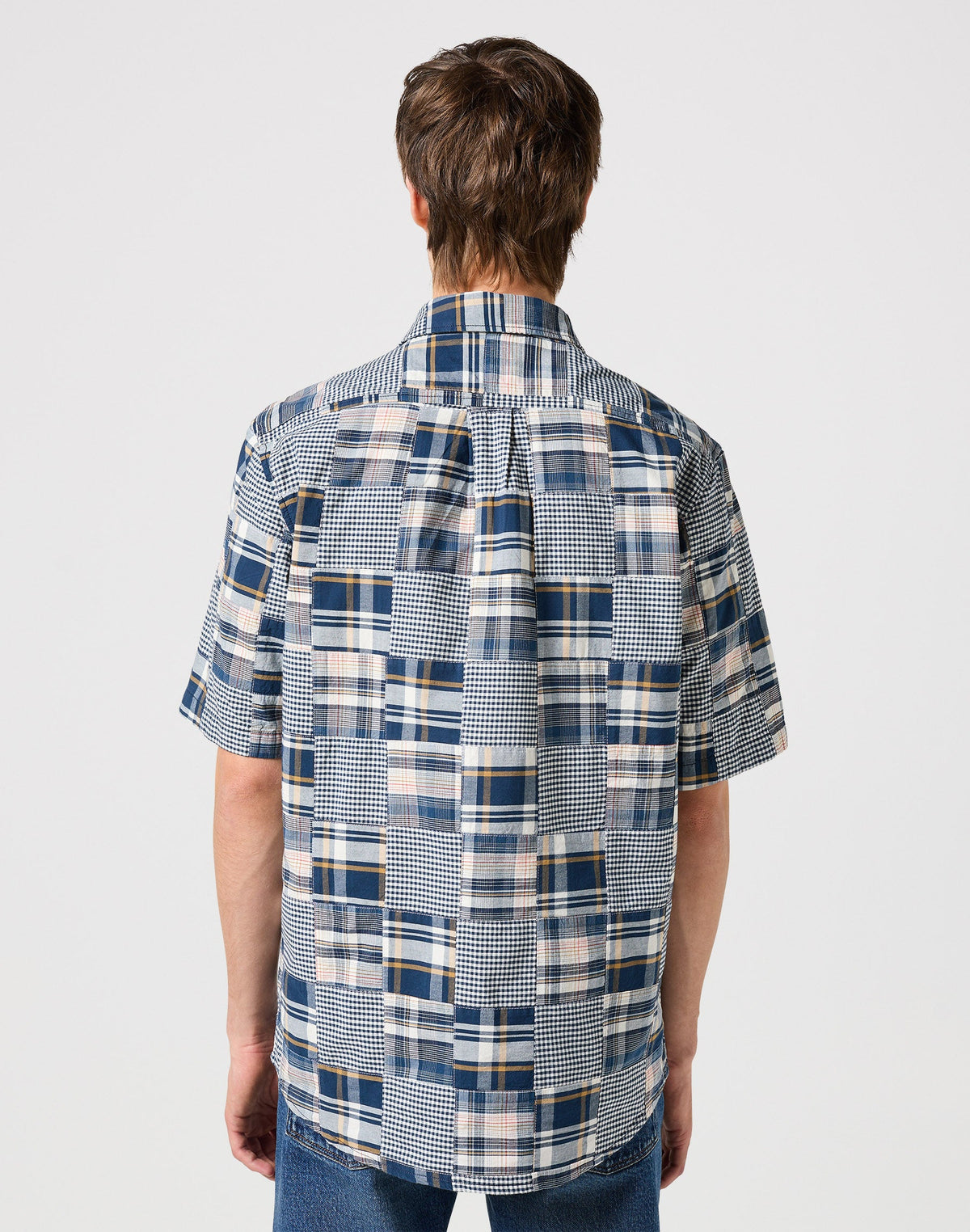One Pocket Shirt in Blue Patchwork