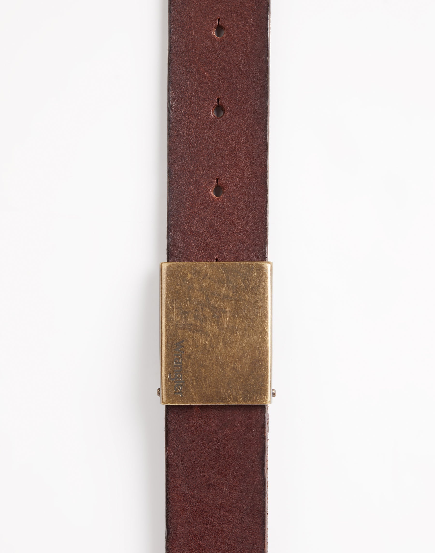 Plate-buckle brown leather belt